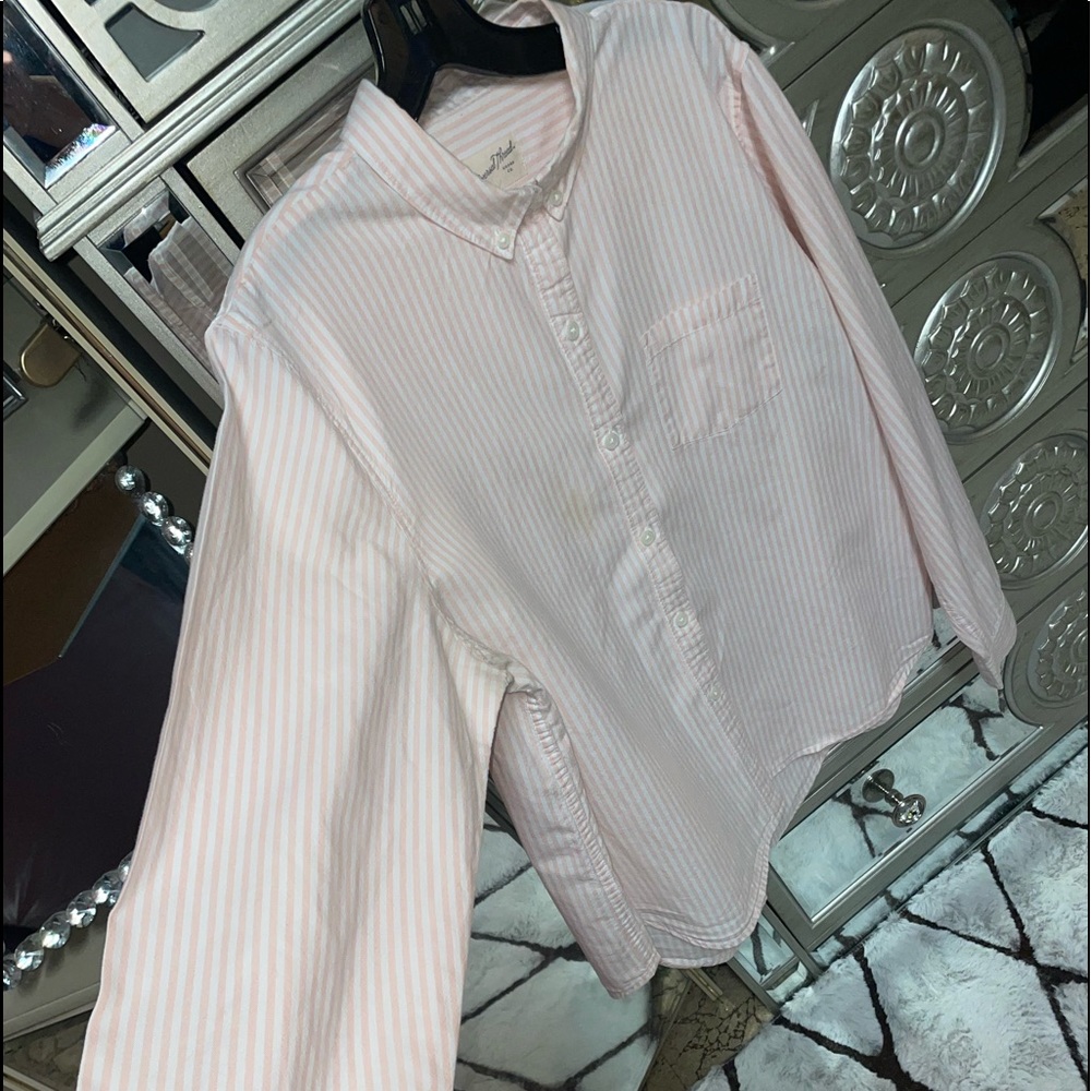 Pink and white button up blouse